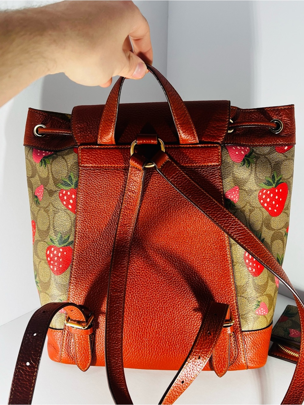 Coach Strawberry Print Signature Backpack with Wallet & Card Case - Red/Tan - Picture 9 of 16